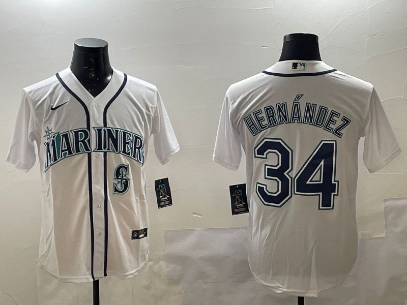 Men Seattle Mariners 34 Hernandez White Game 2025 Nike MLB Jersey style 2